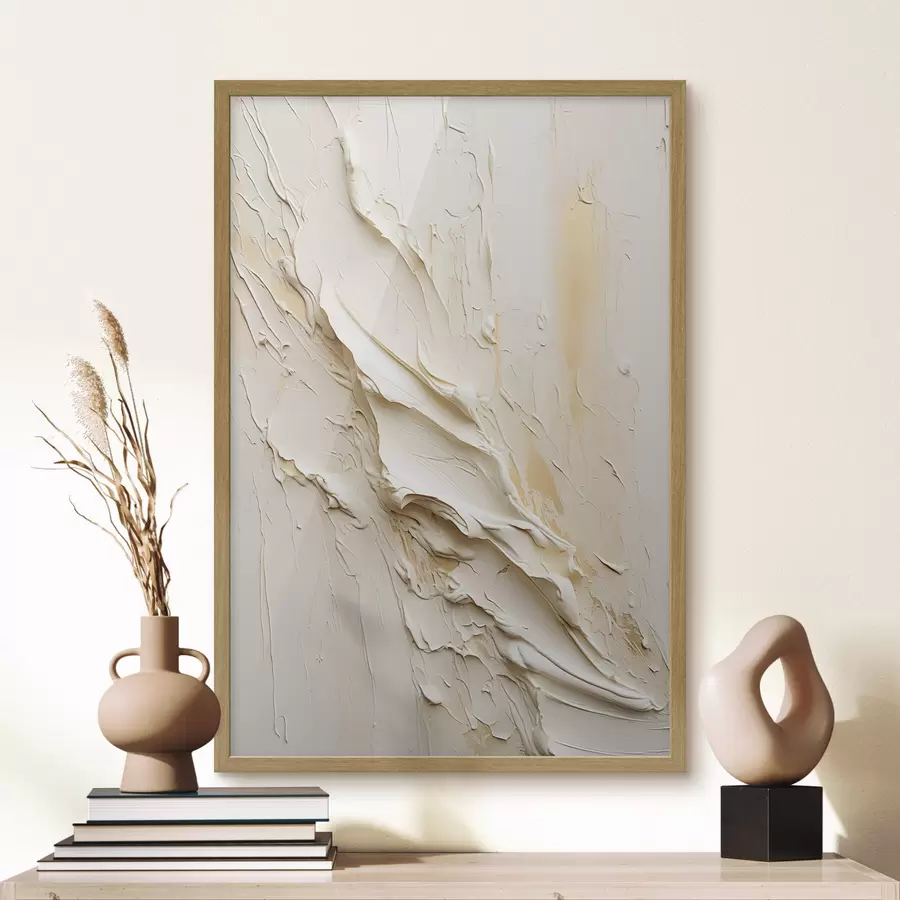 Fotobehang Schilderij in abstracte stijl met textuur in crème en beige, minimalistische kunst f48737
