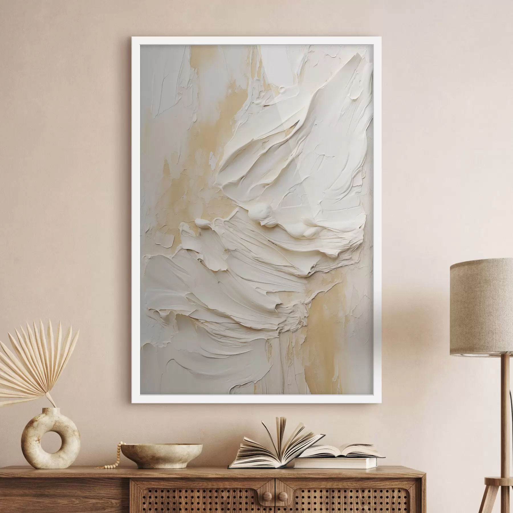  Schilderijen Schilderij in abstracte stijl met textuur in crème en beige, minimalistische kunst f48738