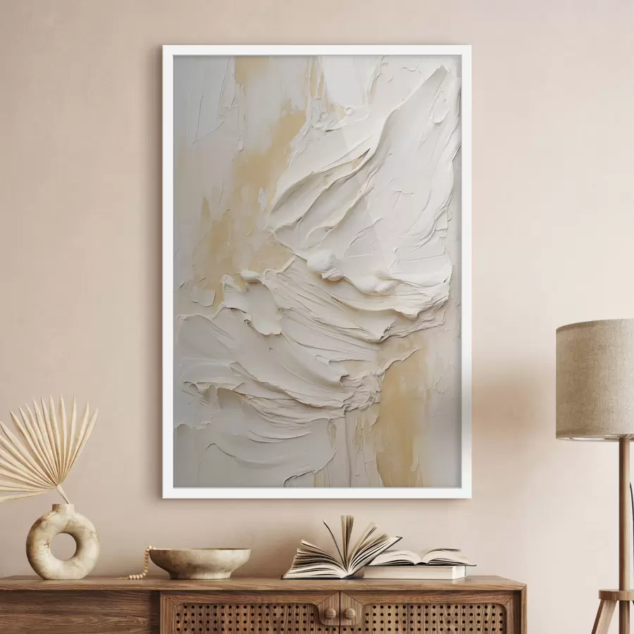 Fotobehang Schilderij in abstracte stijl met textuur in crème en beige, minimalistische kunst f48738