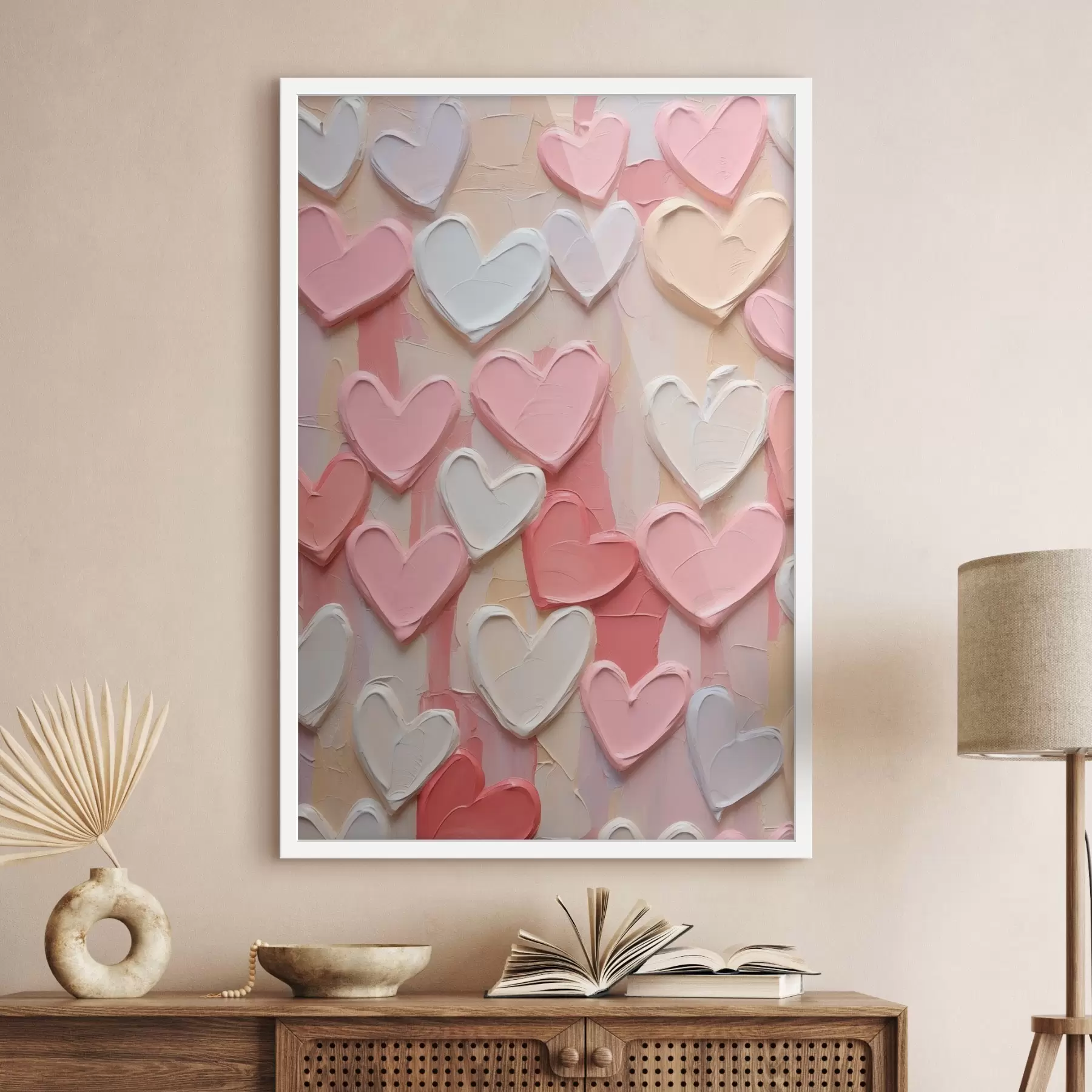 Fotobehang Hartjes in verschillende tinten perzik en roze, uitgevoerd in een gestructureerde, geschilderde stijl f48751
