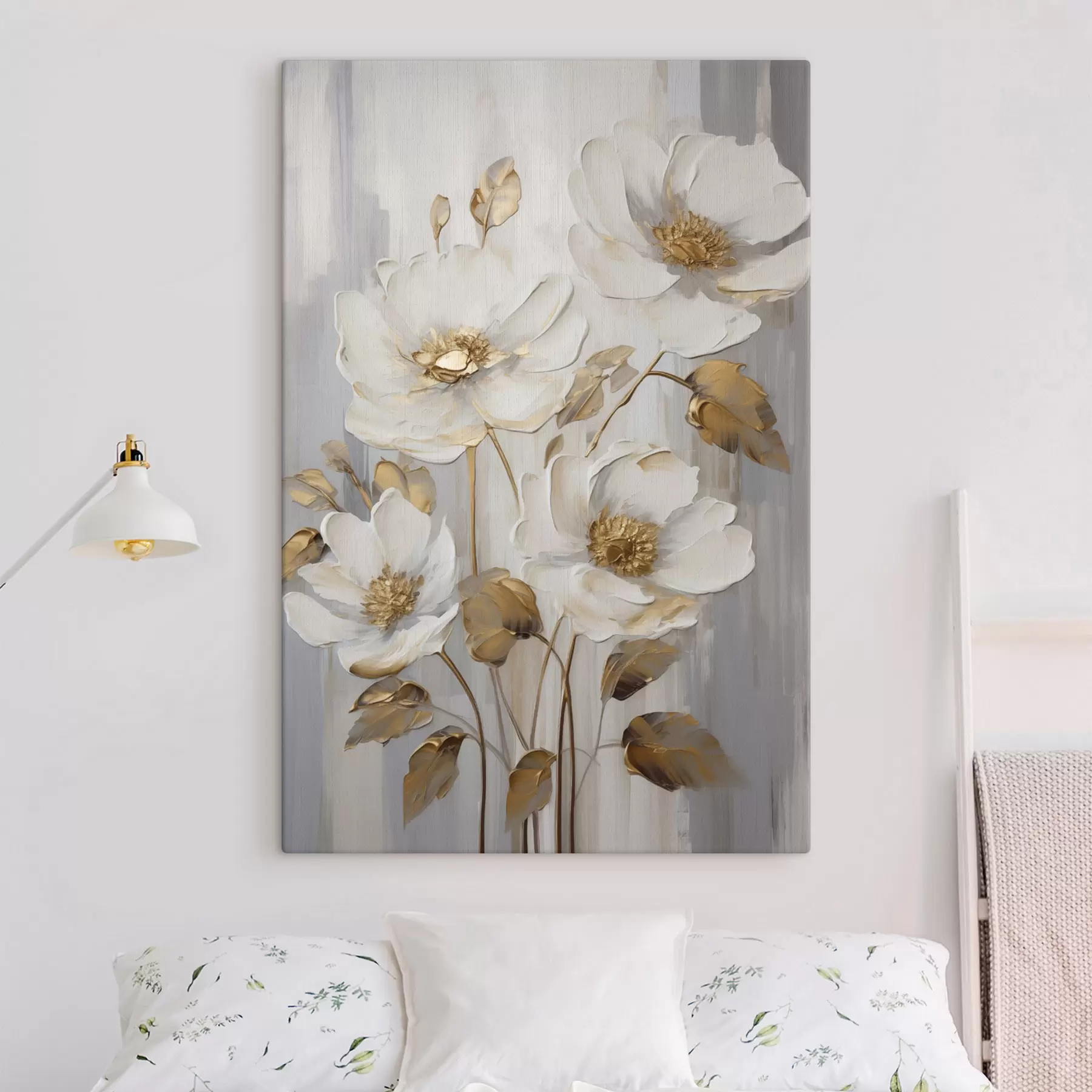  Schilderijen Witte bloemen met gele accenten op een structuurrijke achtergrond s48722
