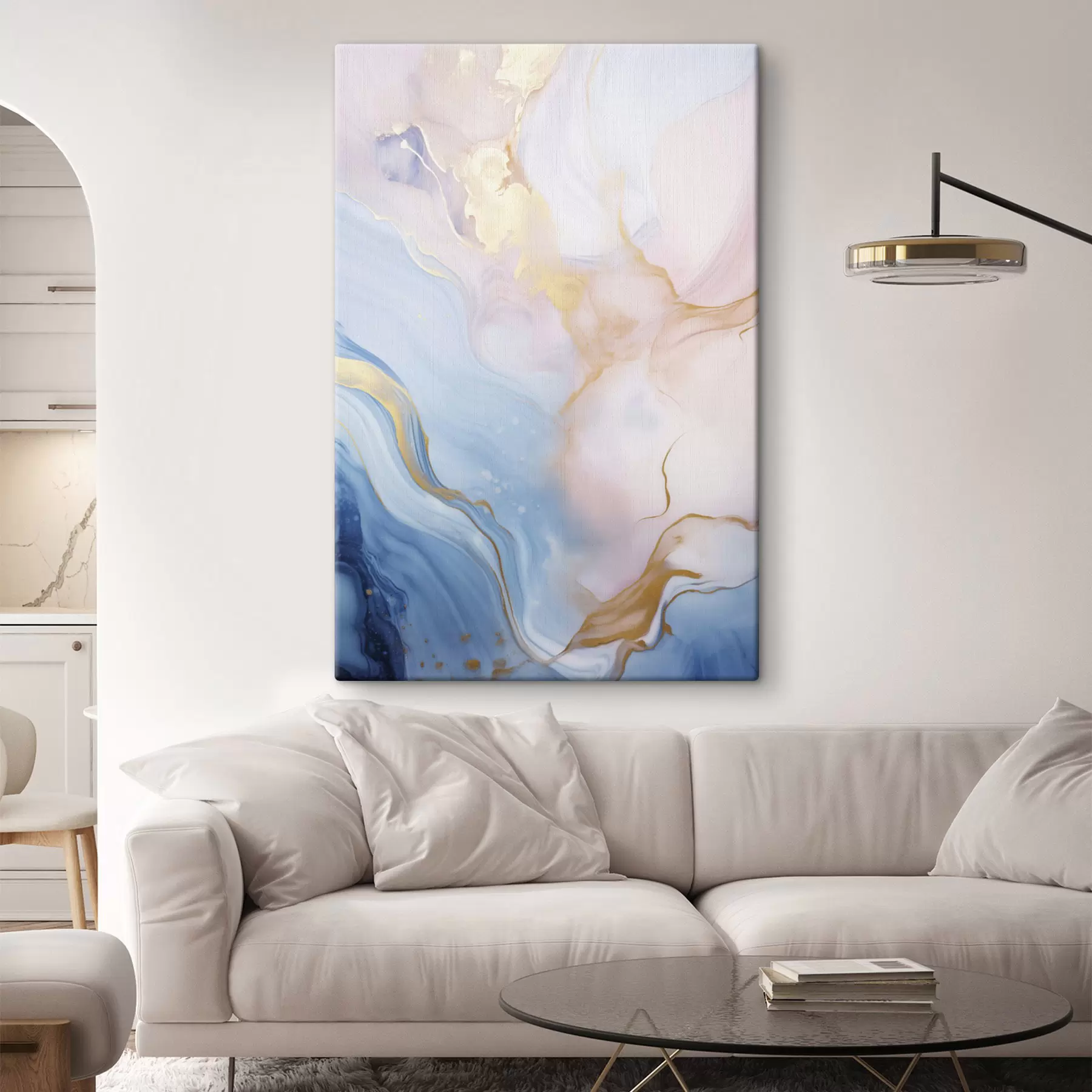  Schilderijen Abstracte, gestructureerde vloeiende kunst met wervelende patronen in roze en blauwe tinten s48730