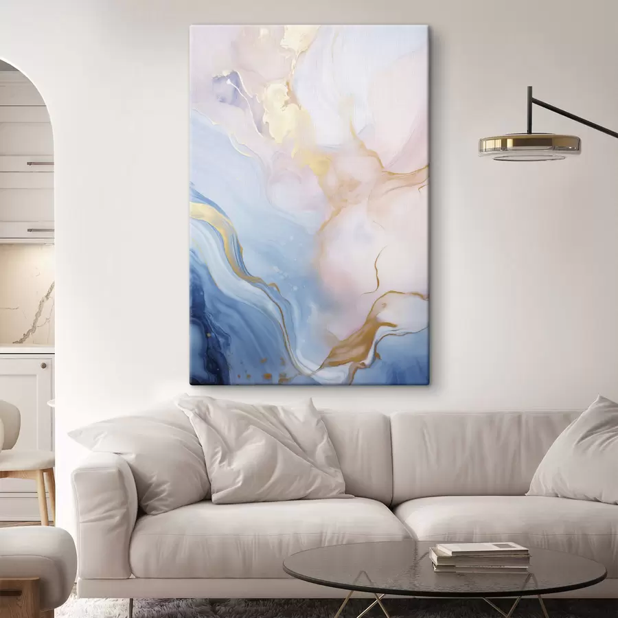  Schilderijen Abstracte, gestructureerde vloeiende kunst met wervelende patronen in roze en blauwe tinten s48730