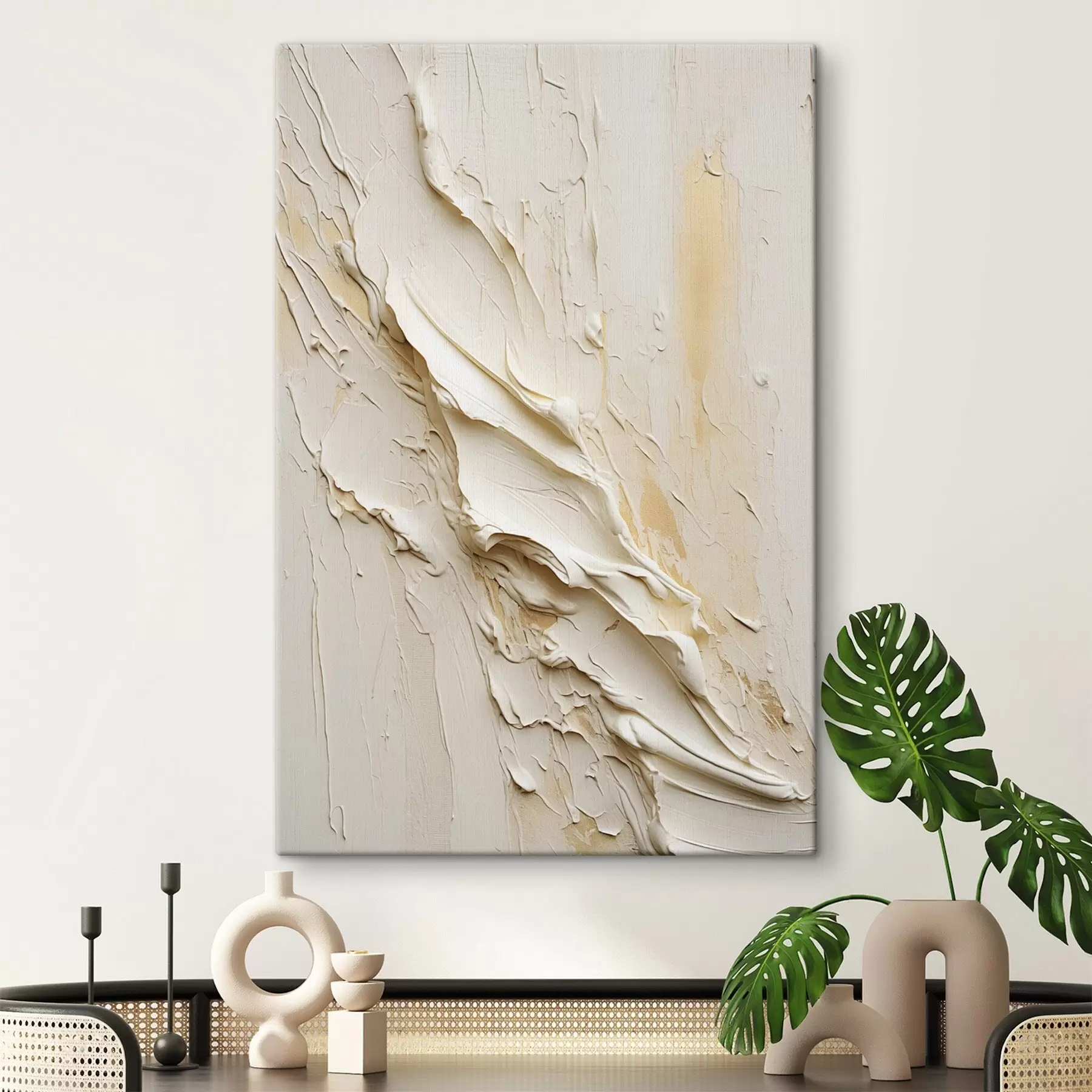  Schilderijen Schilderij in abstracte stijl met textuur in crème en beige, minimalistische kunst s48737