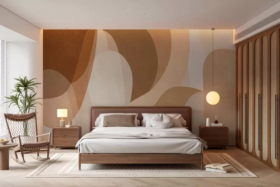 Fotobehang abstracte rondingen in bruine, beige en kastanjebruine tinten w05387