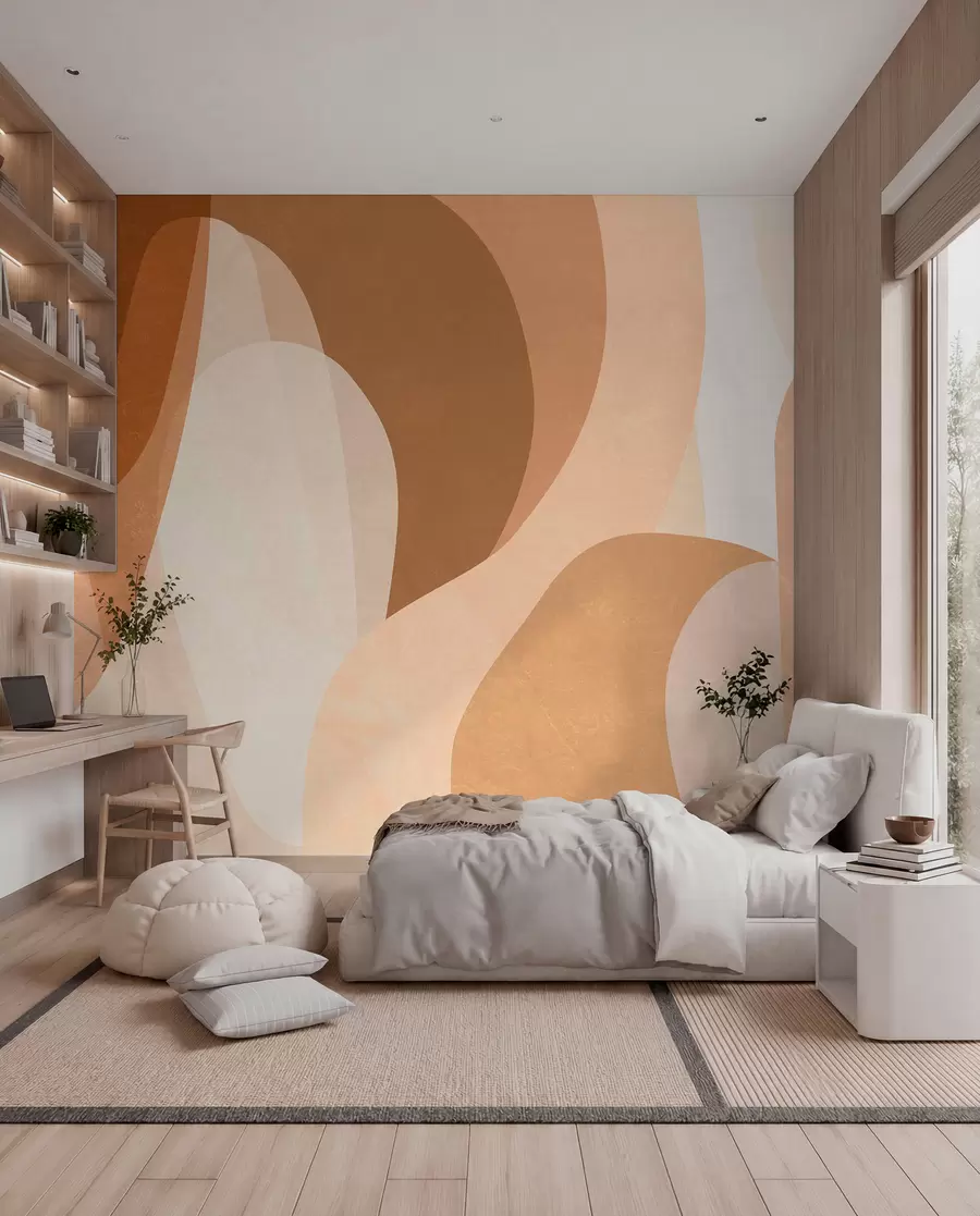 Fotobehang abstracte rondingen in bruine, beige en kastanjebruine tinten w05387