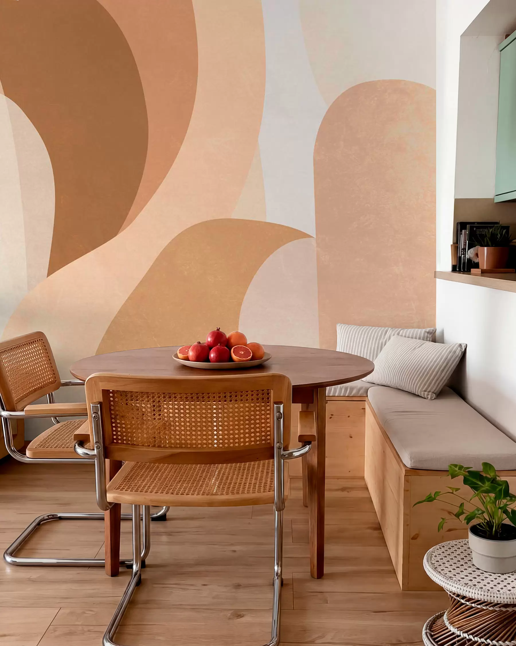 Fotobehang abstracte rondingen in bruine, beige en kastanjebruine tinten w05387