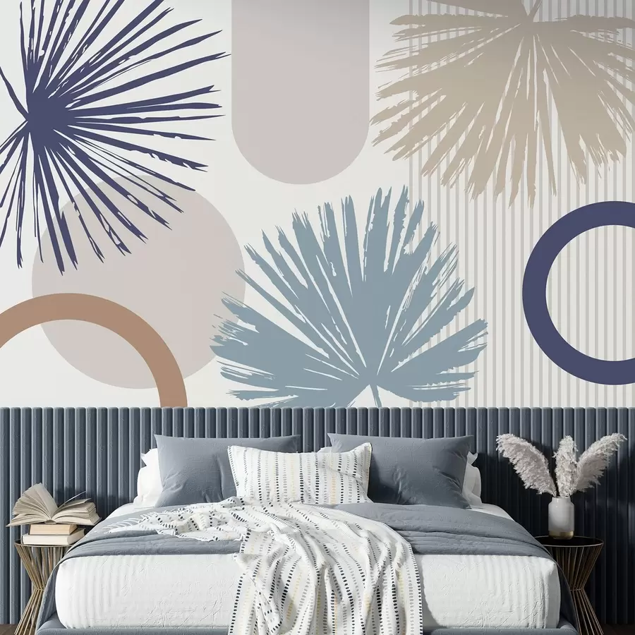 Fotobehang Abstracte compositie met planten- en geometrische silhouetten w05505v1