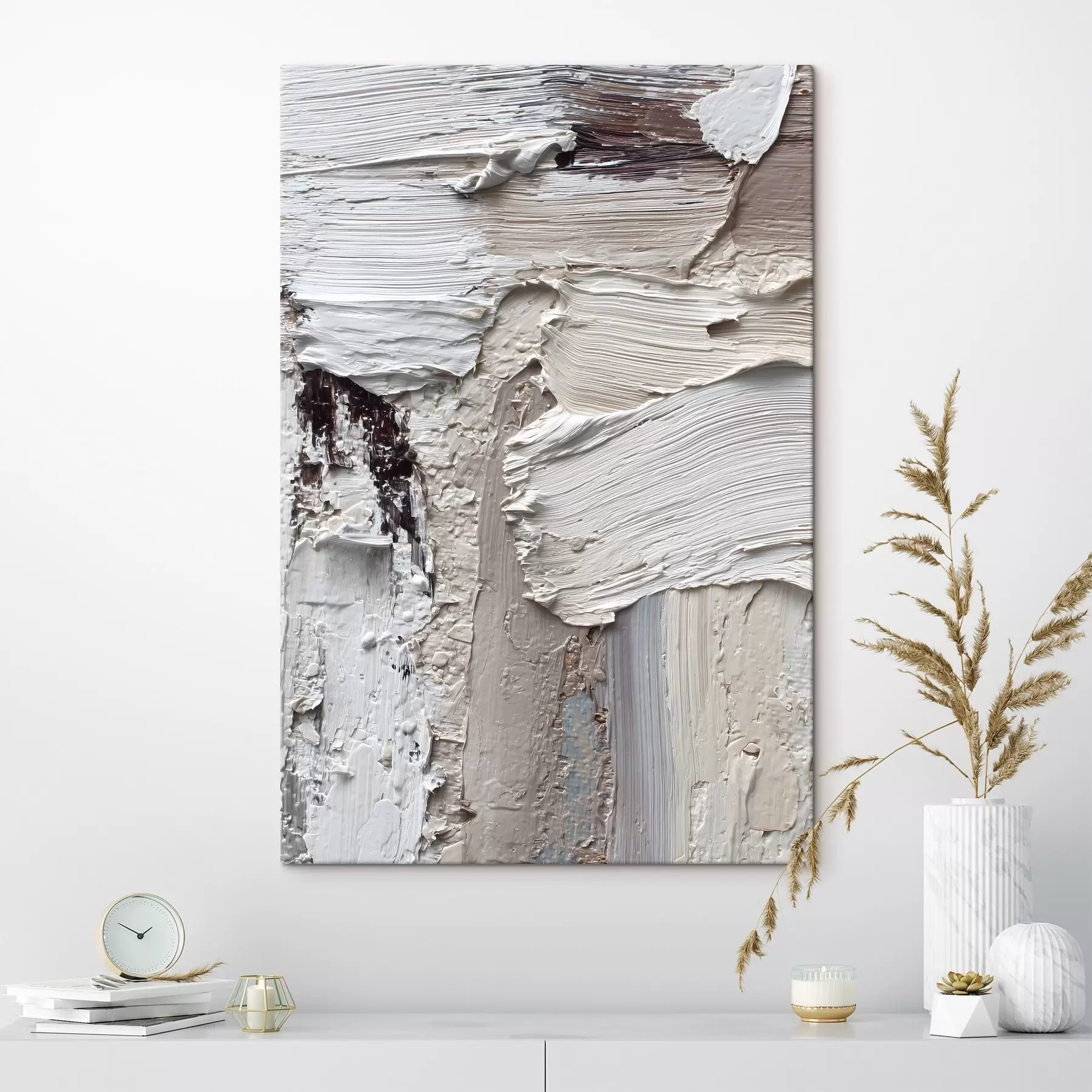  Schilderijen abstracte, brede penseelstreken in pasteltinten s48780
