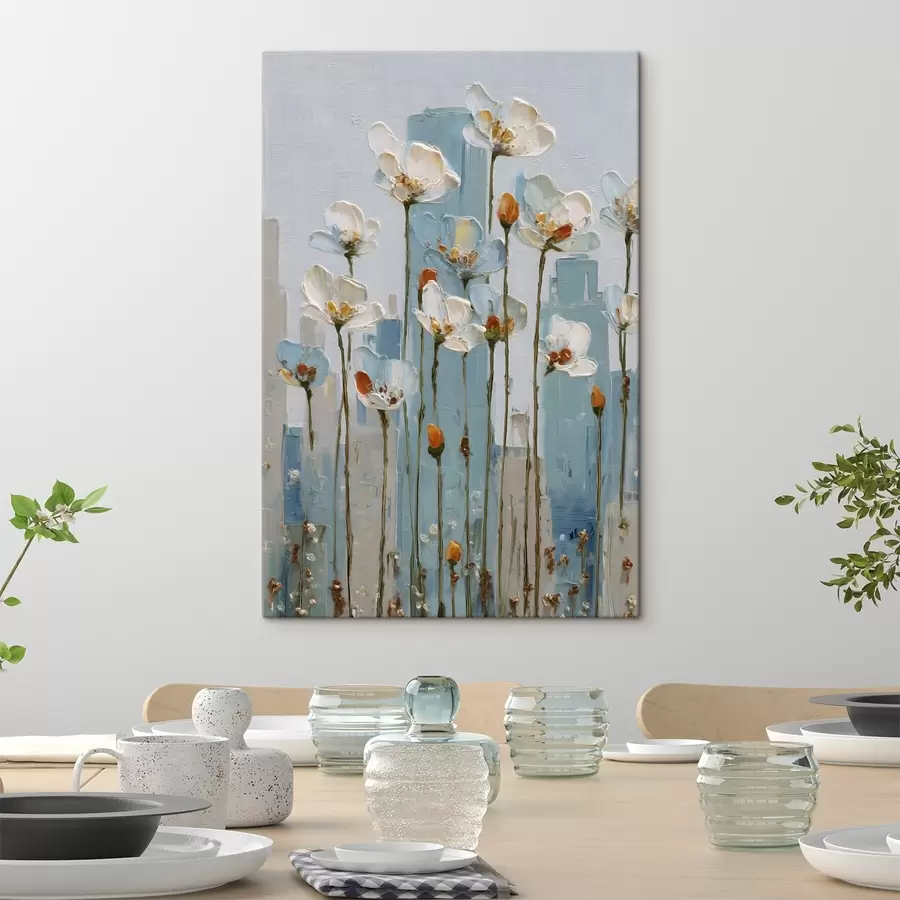  Schilderijen bloemen tegen een stedelijke achtergrond, in de stijl van een olieverfschilderij s48785