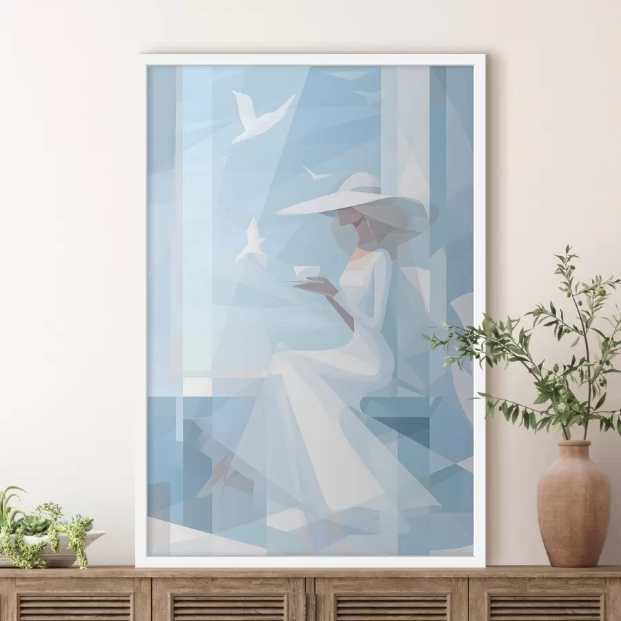 Fotobehang een kopje koffie in de ochtend aan zee f48792