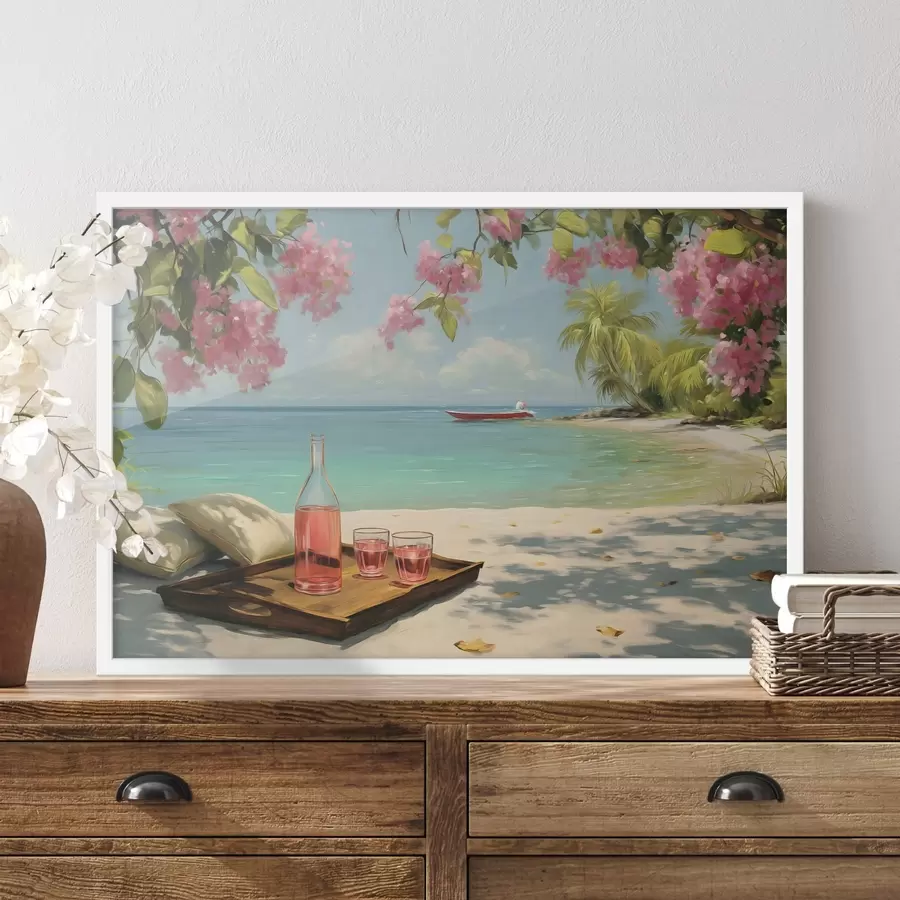 Fotobehang een azuurblauw strand en sangria f48793