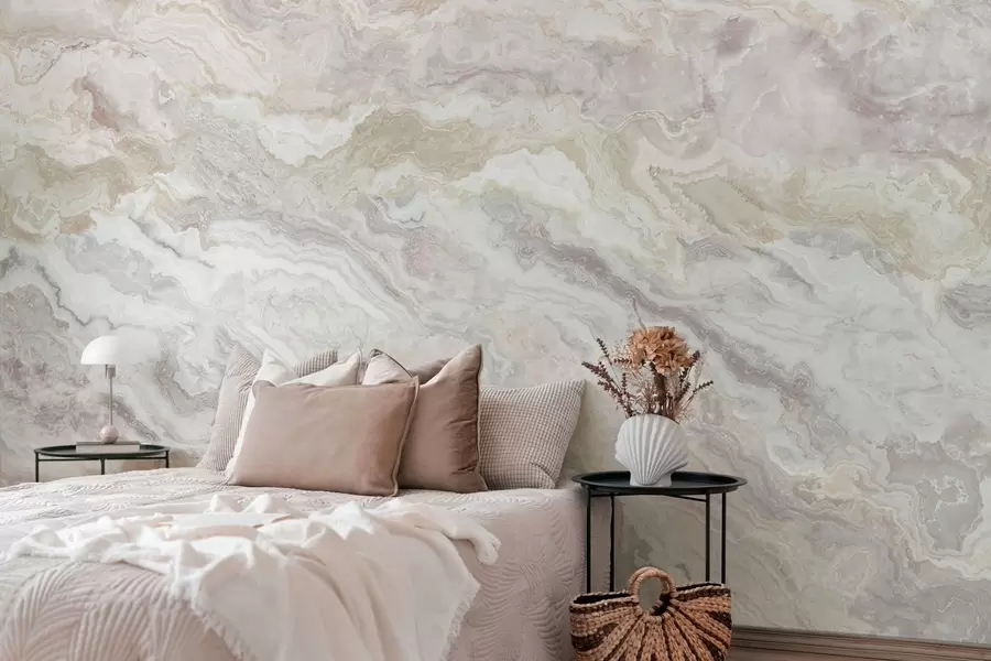 Fotobehang Licht onyx met vloeiende beige en grijze lagen w05430