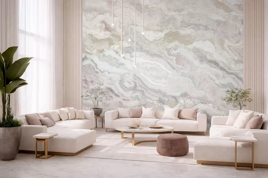 Fotobehang Licht onyx met vloeiende beige en grijze lagen w05430