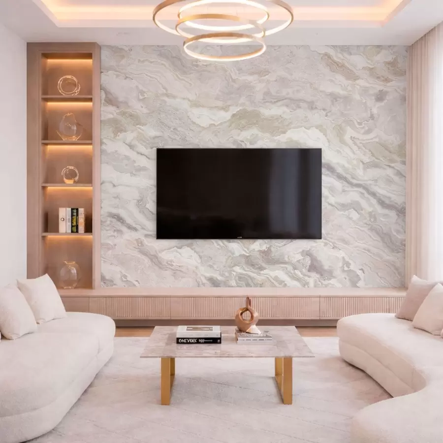 Fotobehang Licht onyx met vloeiende beige en grijze lagen w05430