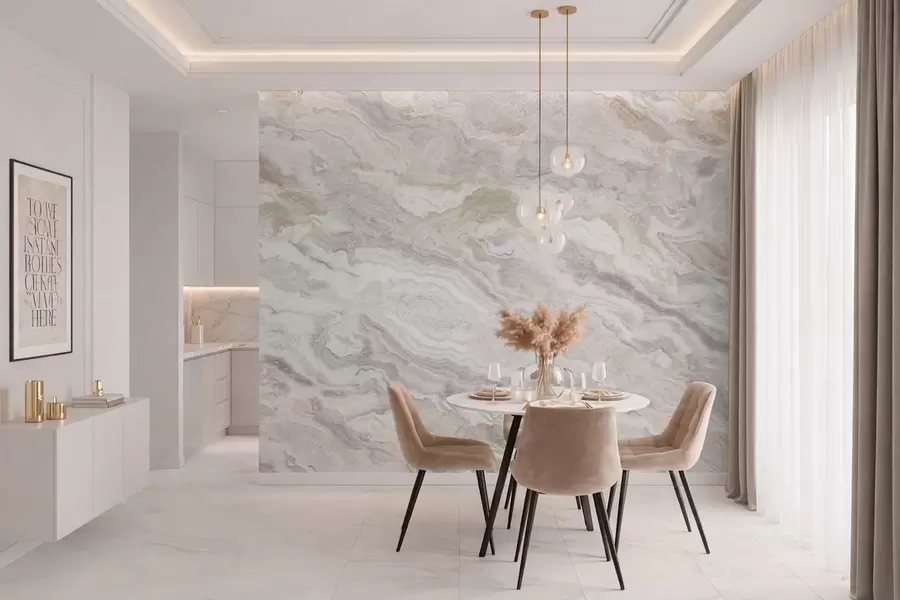 Fotobehang Licht onyx met vloeiende beige en grijze lagen w05430