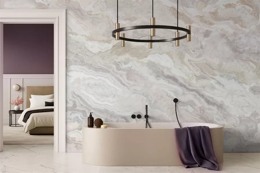 Fotobehang Licht onyx met vloeiende beige en grijze lagen w05430