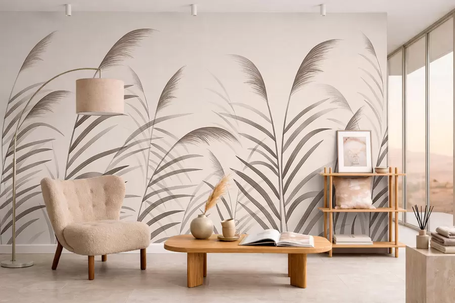 Fotobehang Minimalistische rietmotieven in beige tinten w05432