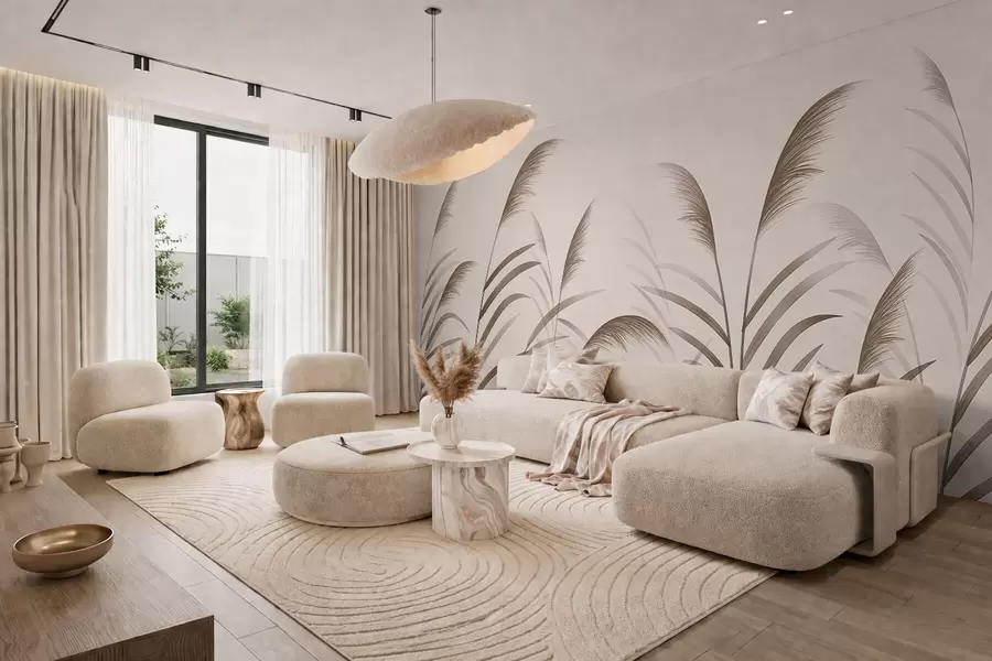 Fotobehang Minimalistische rietmotieven in beige tinten w05432