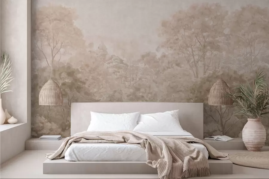 Fotobehang Vintage boslandschap in warme beige tinten w05433v1