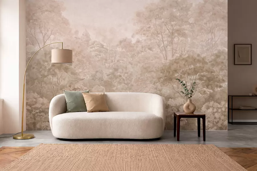 Fotobehang Vintage boslandschap in warme beige tinten w05433v1