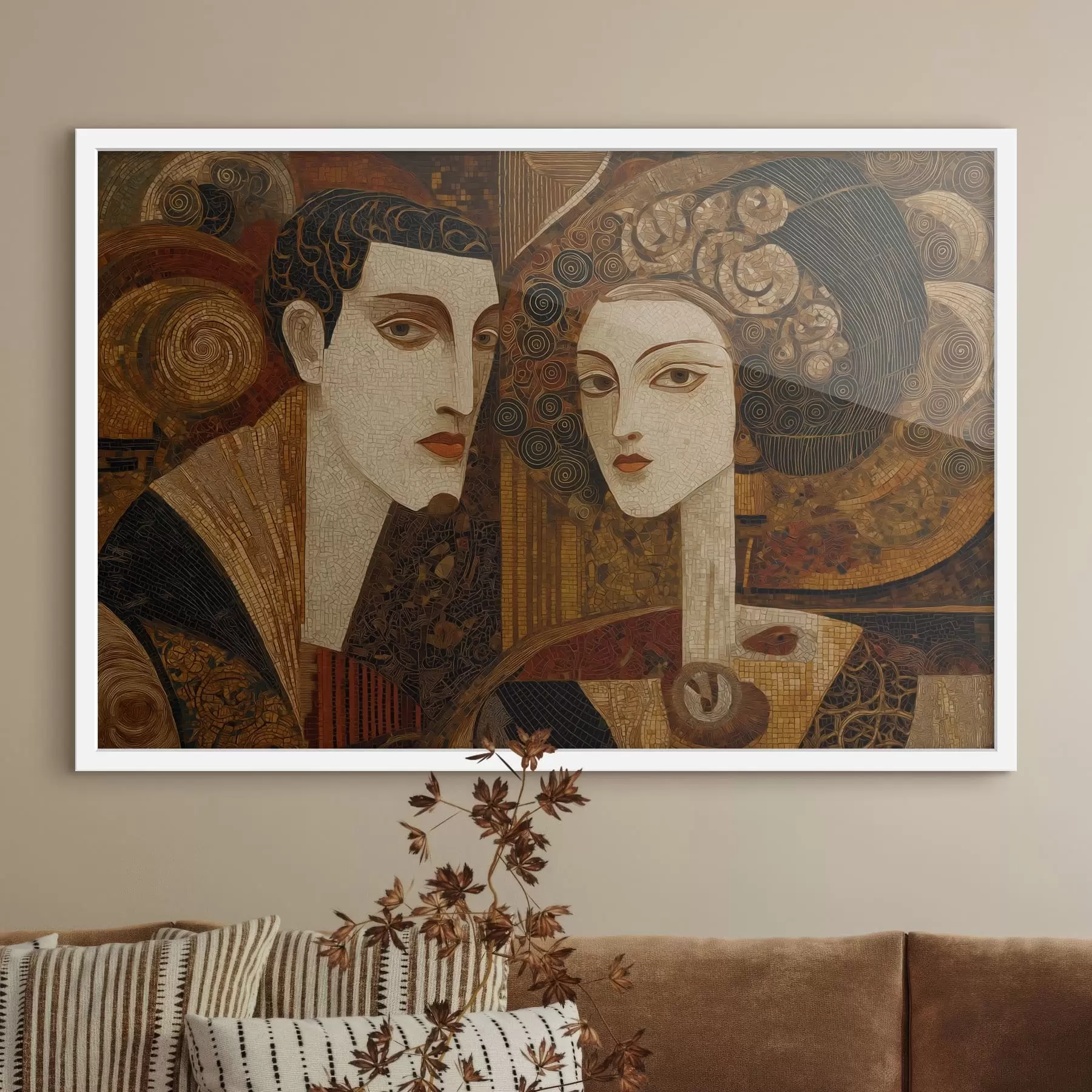 Fotobehang Stel in mozaïekstijl, abstract portret f48933