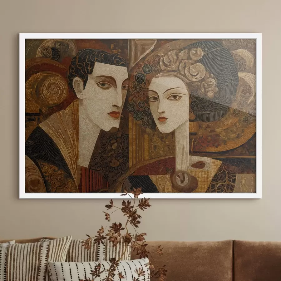 Fotobehang Stel in mozaïekstijl, abstract portret f48933