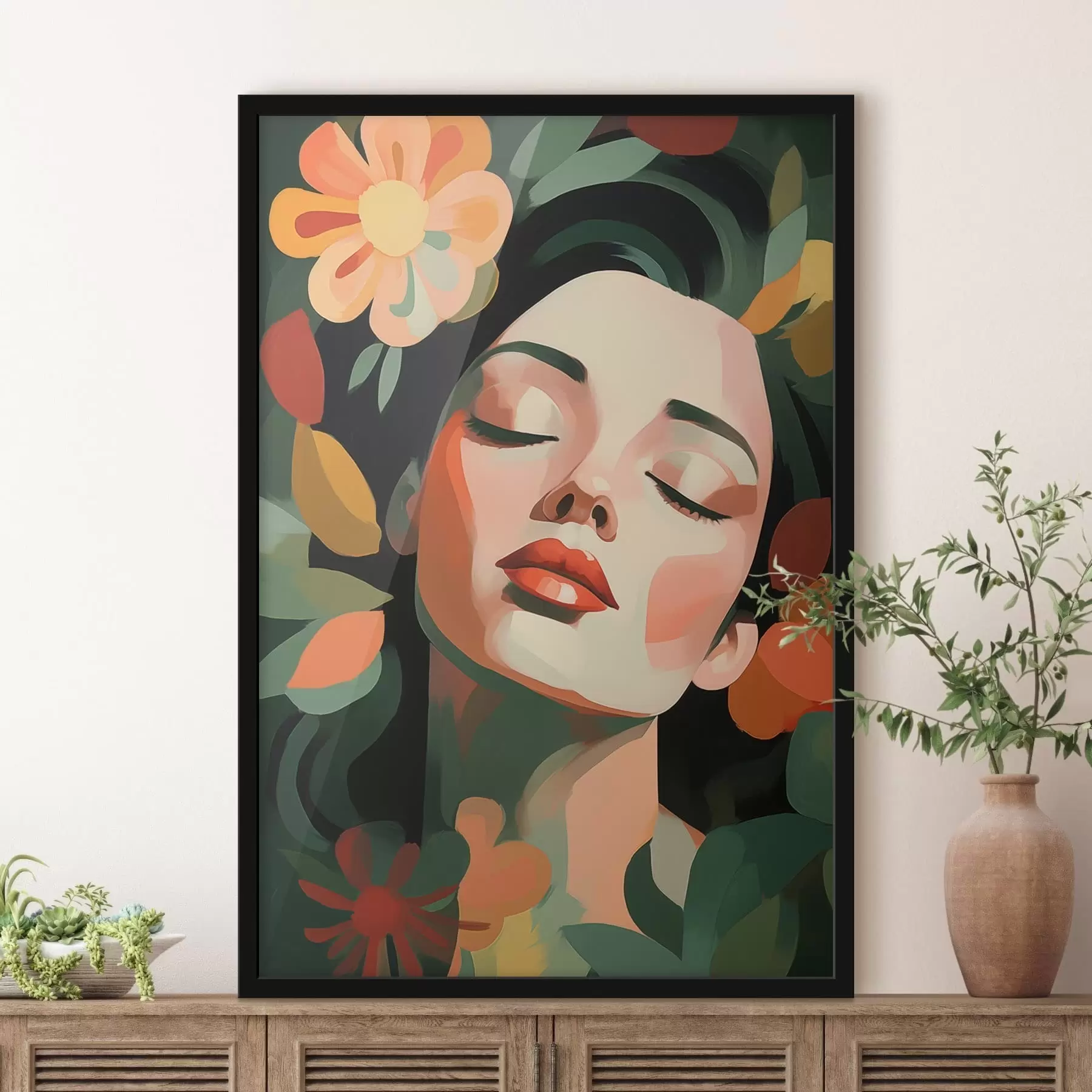 Fotobehang Vrouwenportret met bloemen f48959