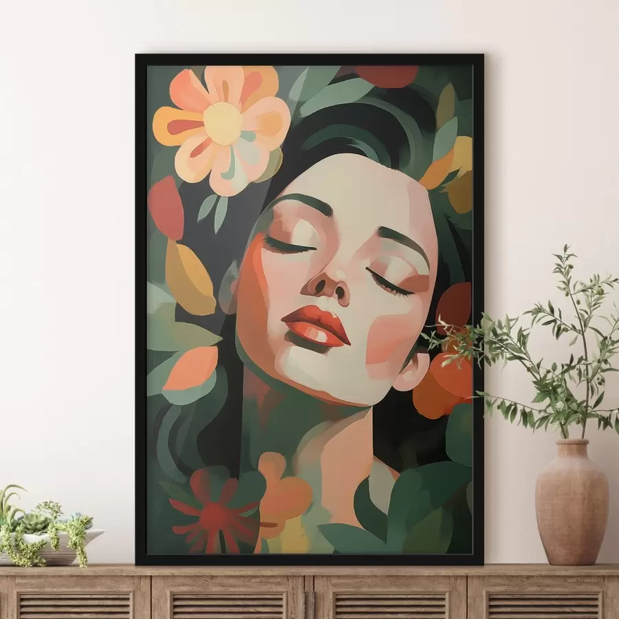 Fotobehang Vrouwenportret met bloemen f48959