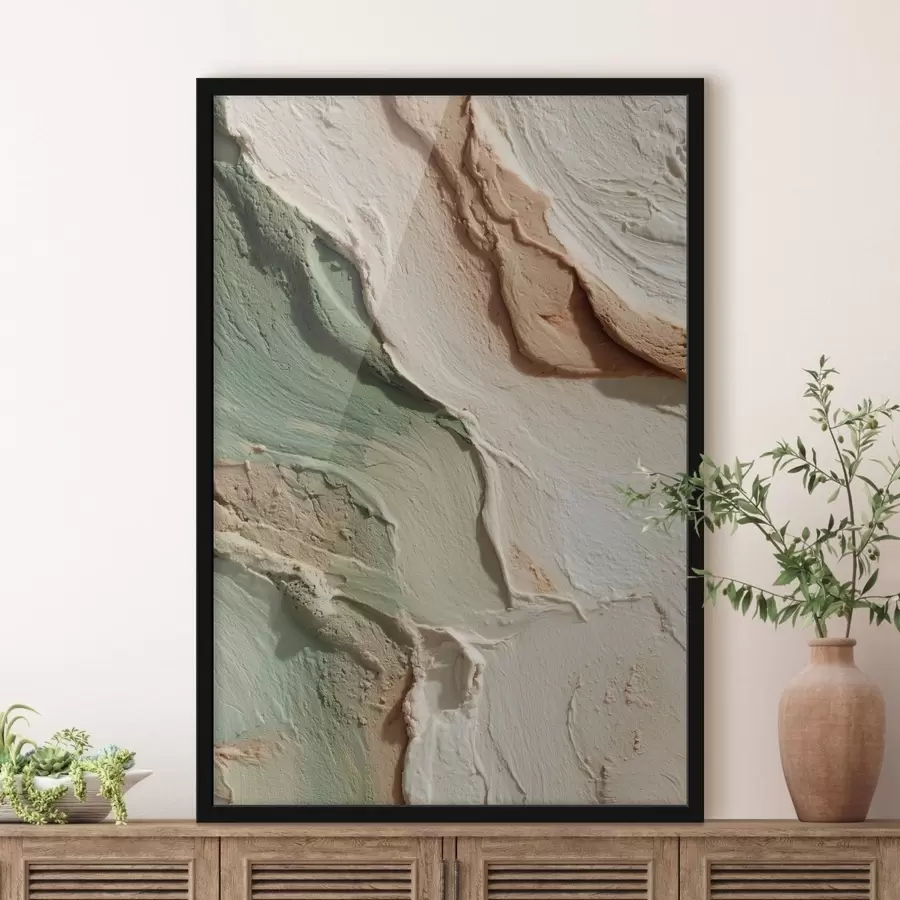 Fotobehang Textuur in impasto-stijl in beige- en groentinten f48799