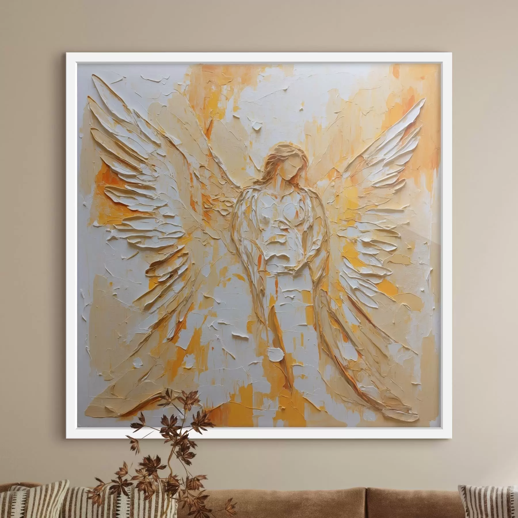 Fotobehang Engelfiguur met vleugels in impasto-stijl en met textuur f48808