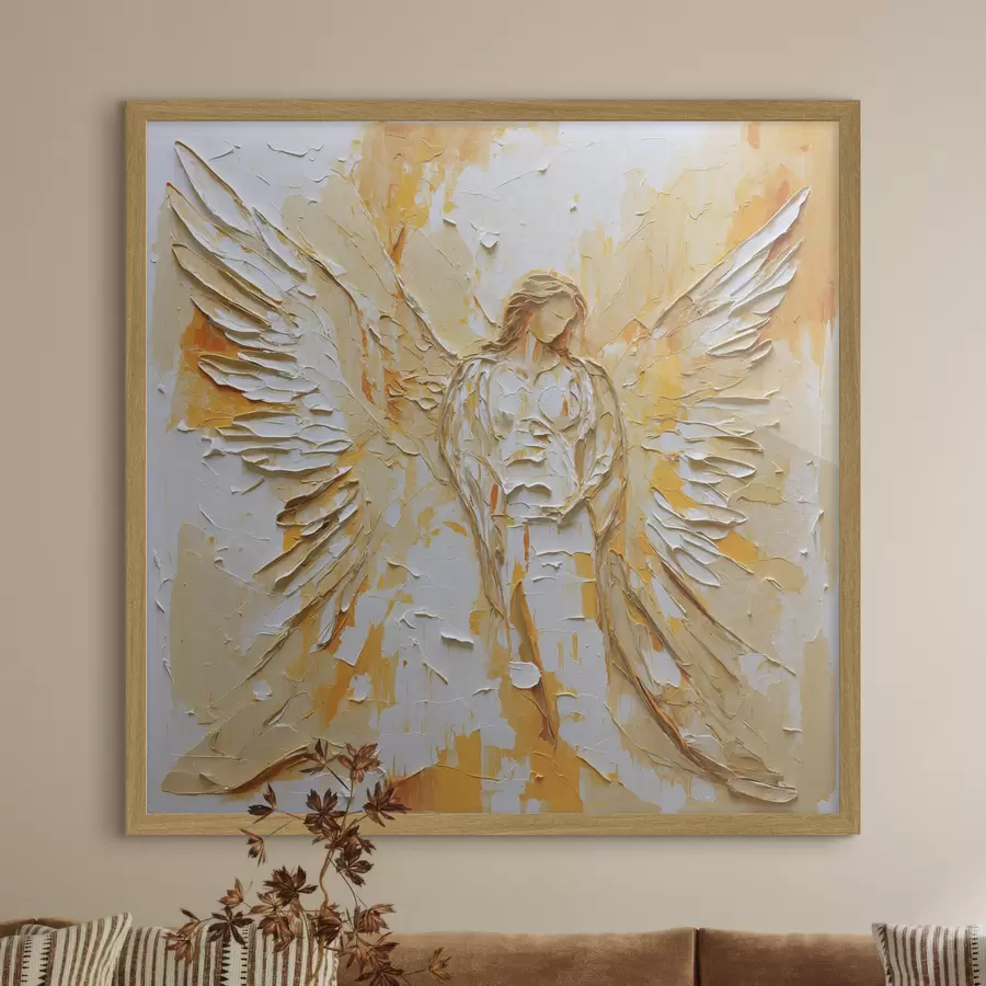 Fotobehang Engelfiguur met vleugels in impasto-stijl en met textuur f48808
