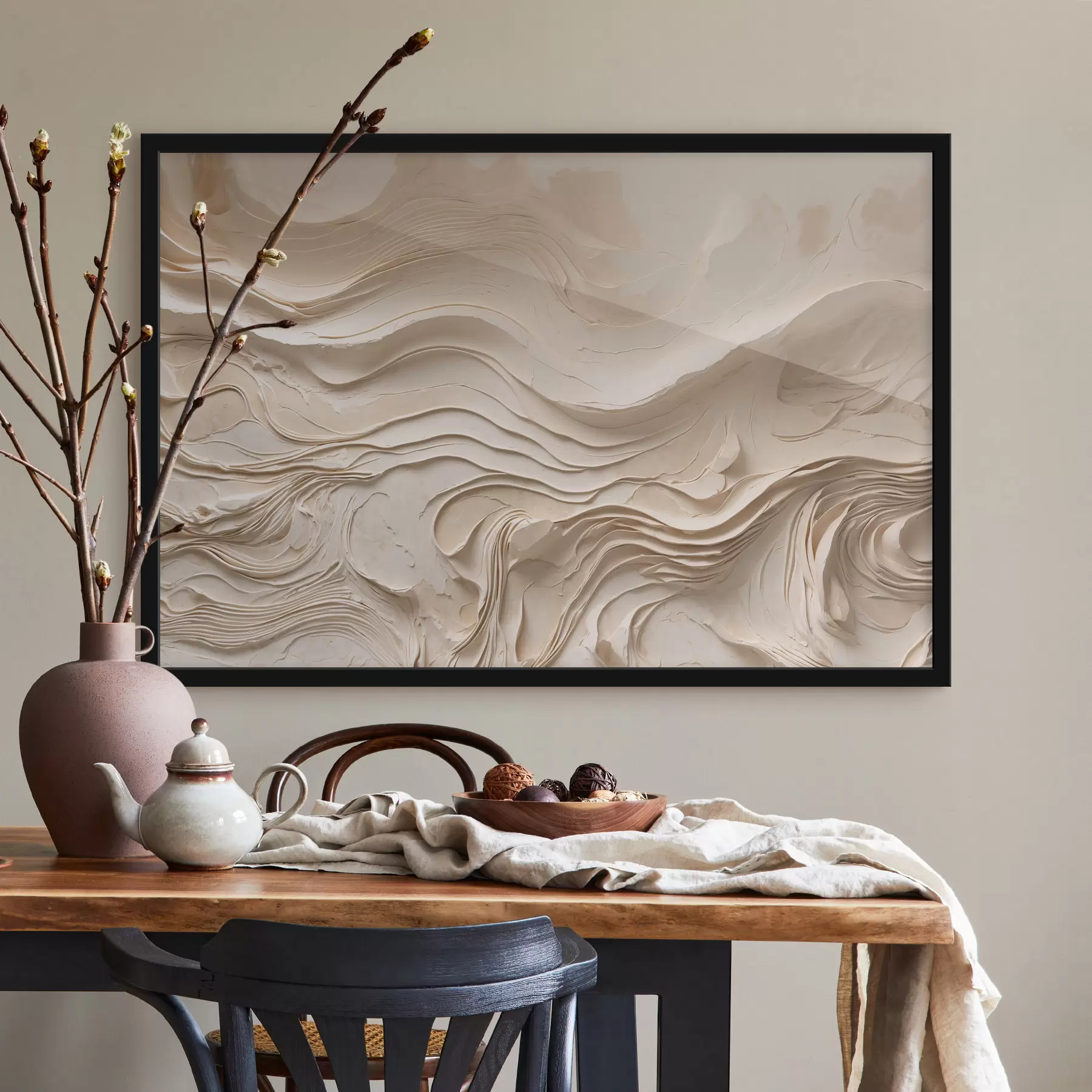 Fotobehang Minimalistische, abstracte golvende lagen in beige tinten f48834