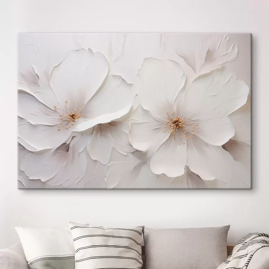  Schilderijen Minimalistische witte bloemen in reliëf met zachte schaduwen s48796