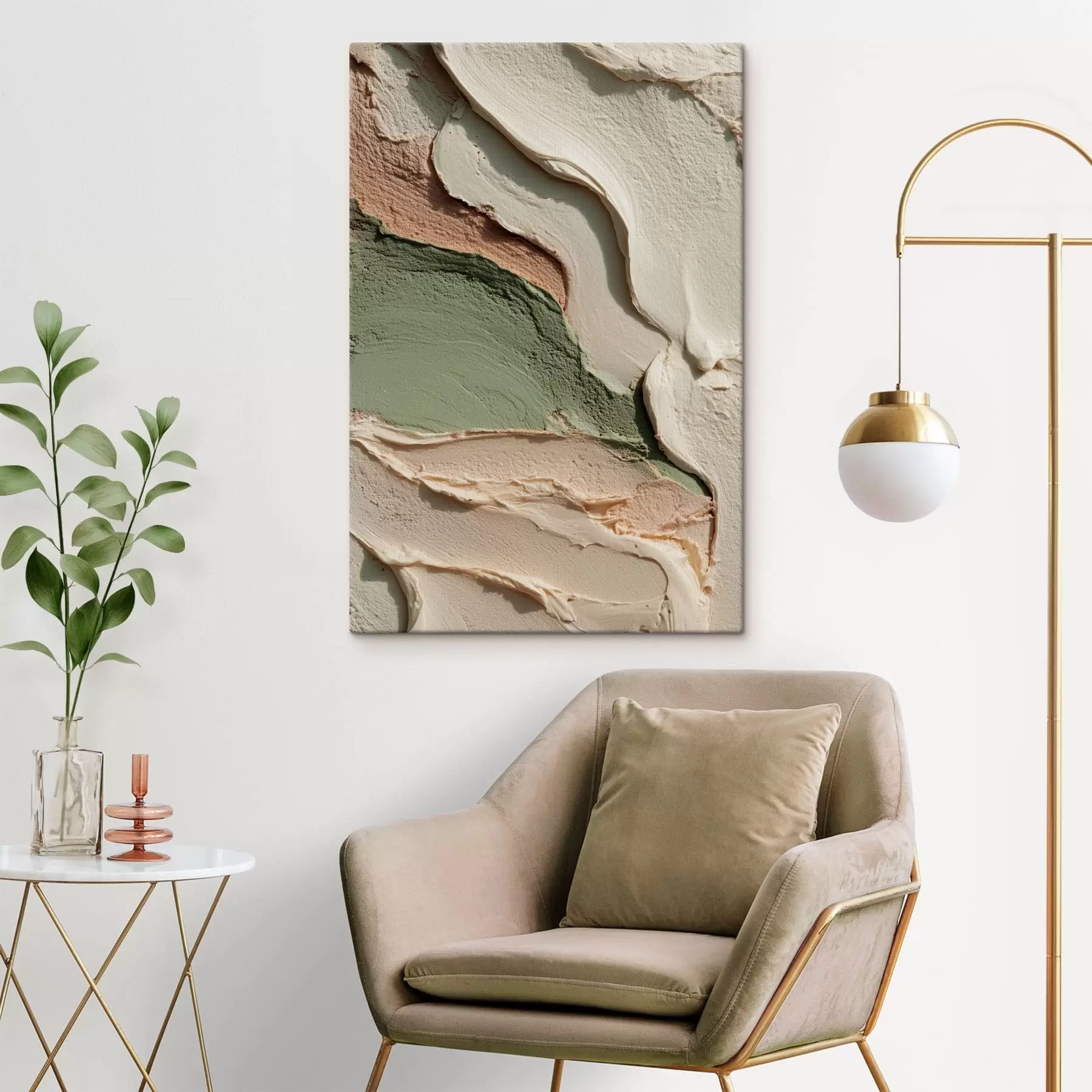  Schilderijen Abstracte penseelstreken in impasto-stijl in natuurlijke tinten s48798