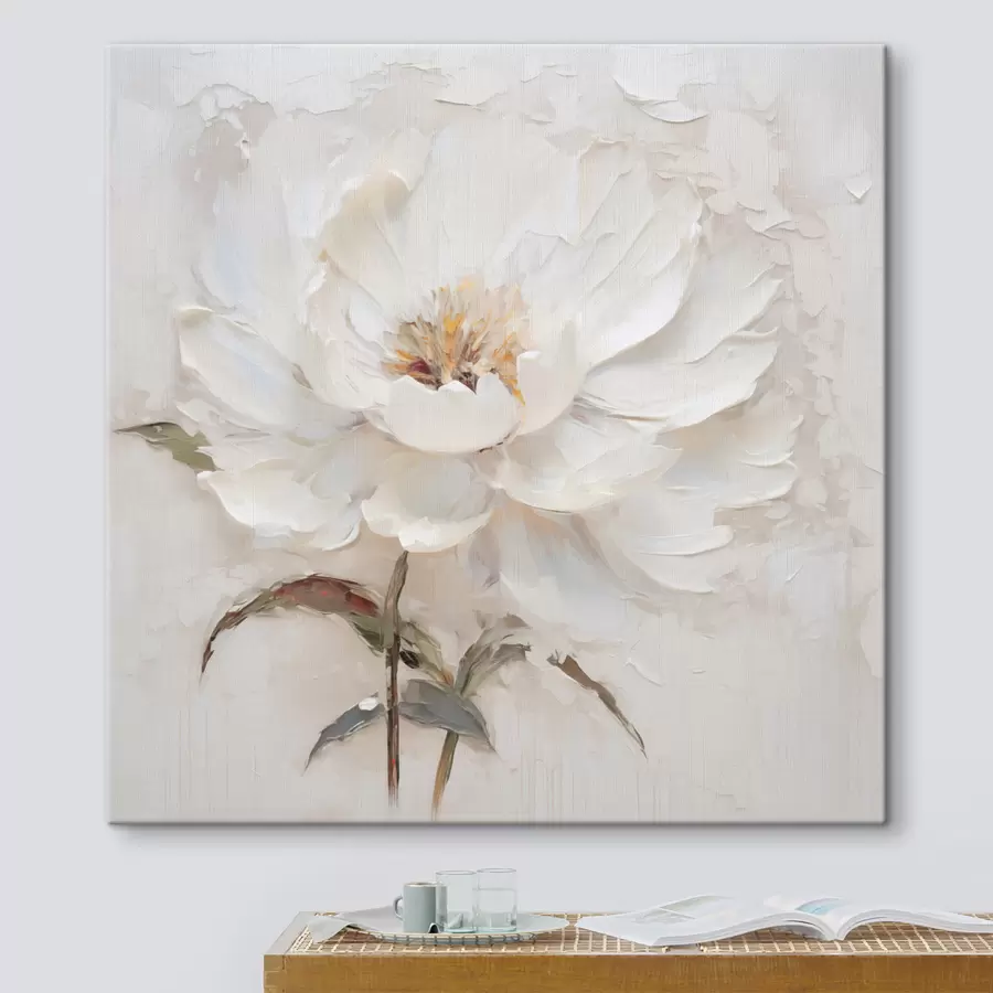  Schilderijen Witte bloem in impasto-stijl met zachte penseelstreken s48801