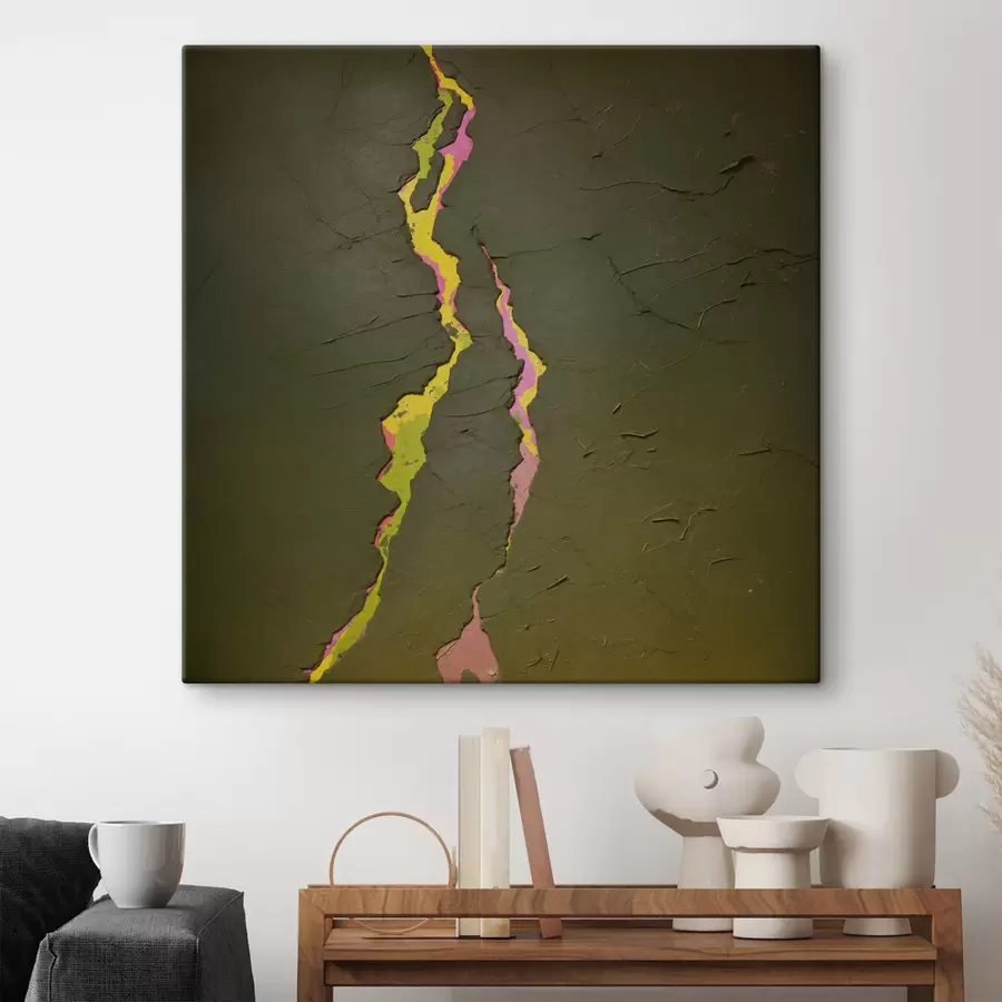  Schilderijen Abstracte scheur met levendige lagen onder een donker oppervlak s48805