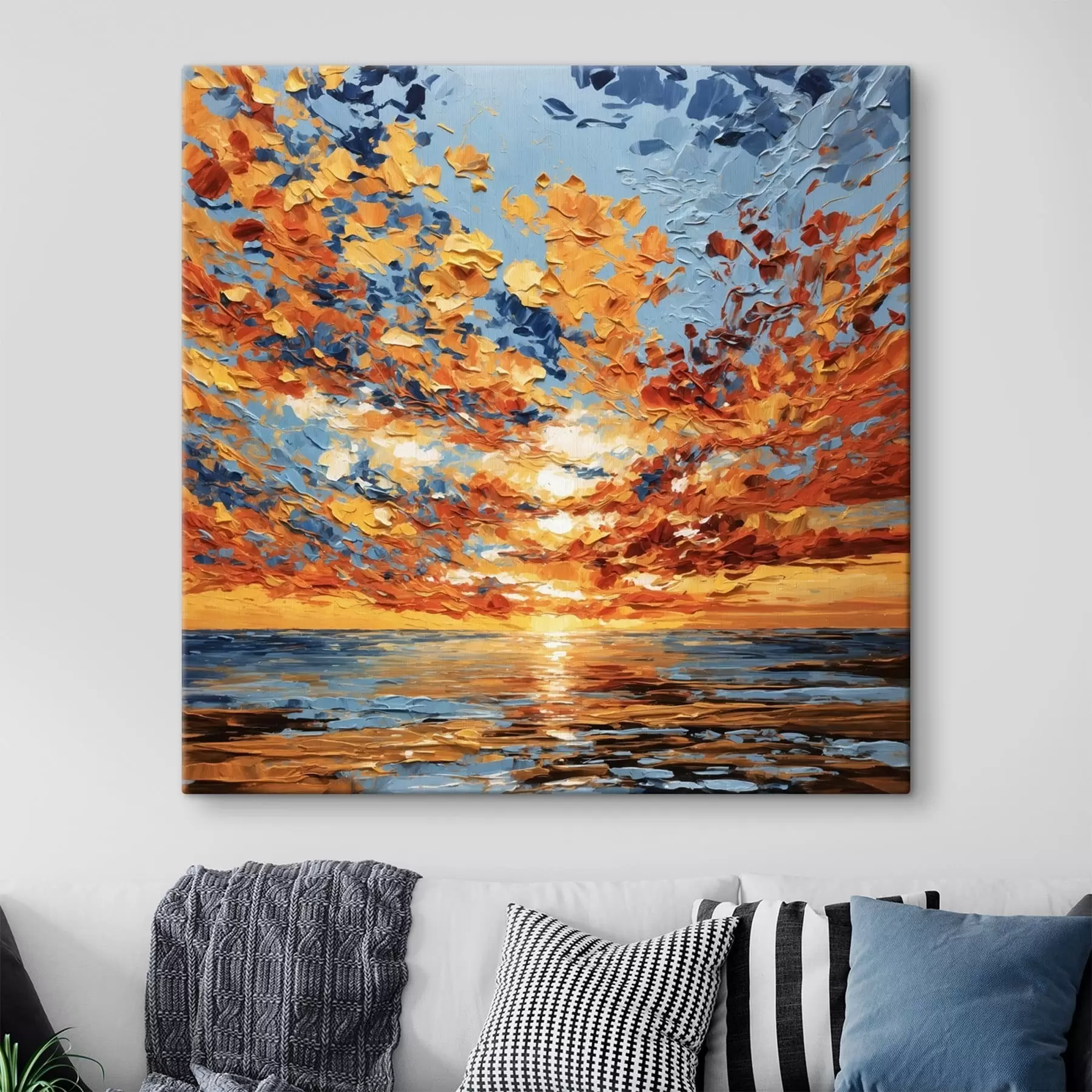  Schilderijen Een dramatische zonsondergang boven zee in impasto-stijl s48810