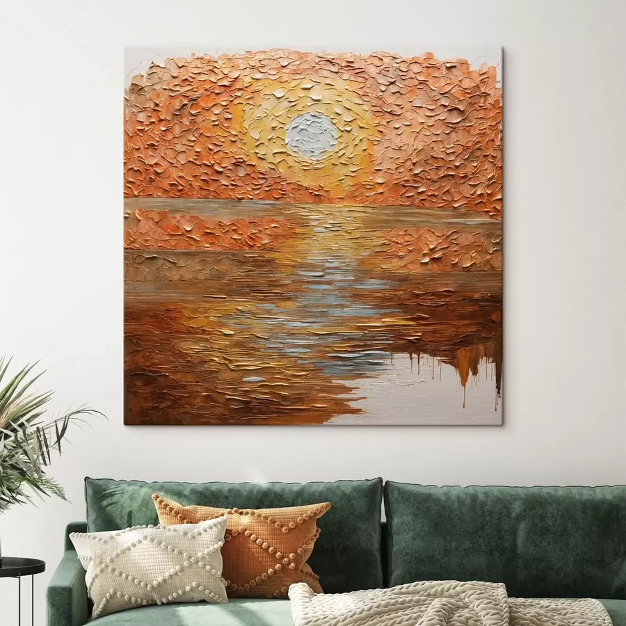  Schilderijen Abstracte zonsondergang boven het water in impasto-stijl s48815