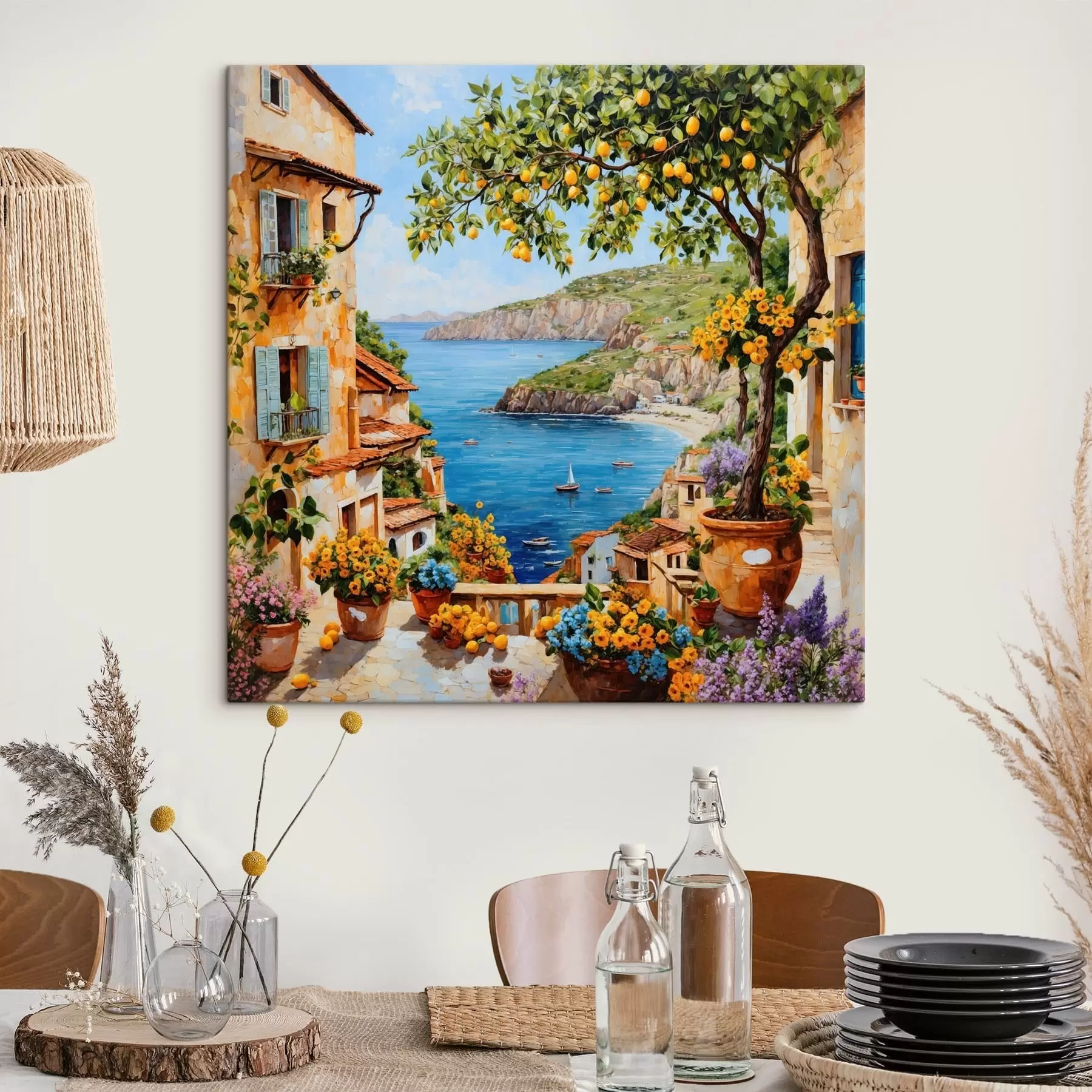  Schilderijen Impressionistisch kustdorpje met citroenboom s48818