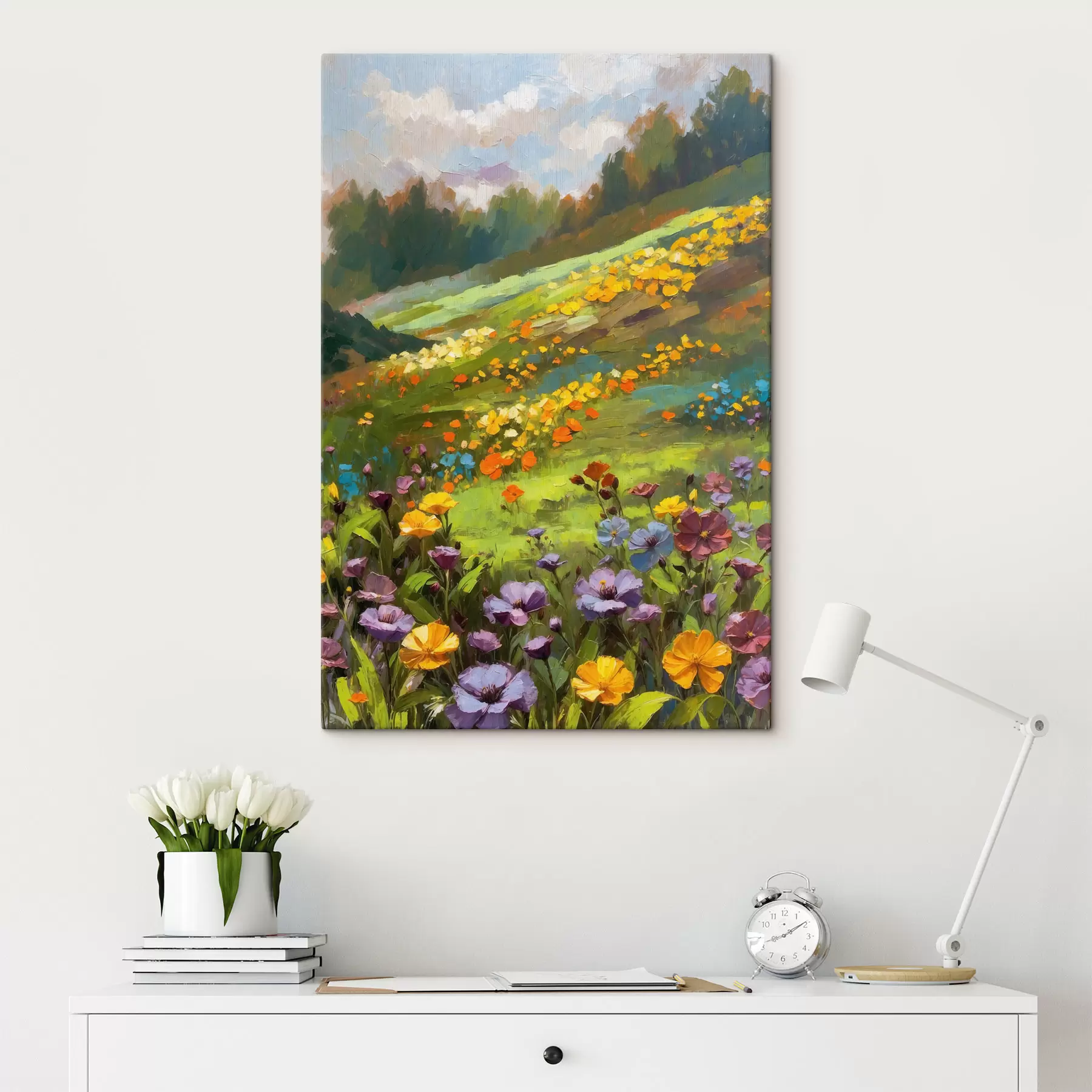  Schilderijen Impressionistische heuvel in bloei met wilde bloemen s48827
