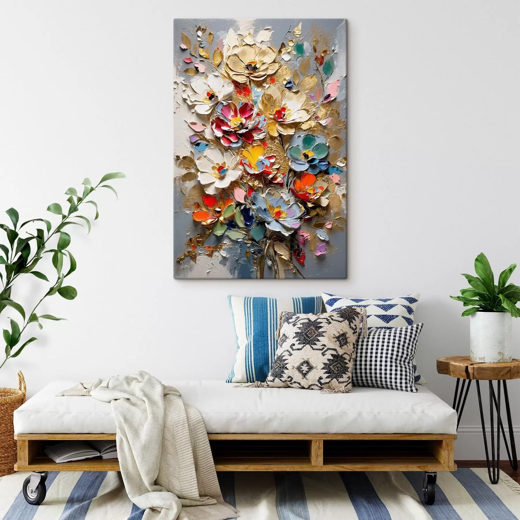  Schilderijen Bloemstuk in impasto-stijl met bloemblaadjes met textuur s48832