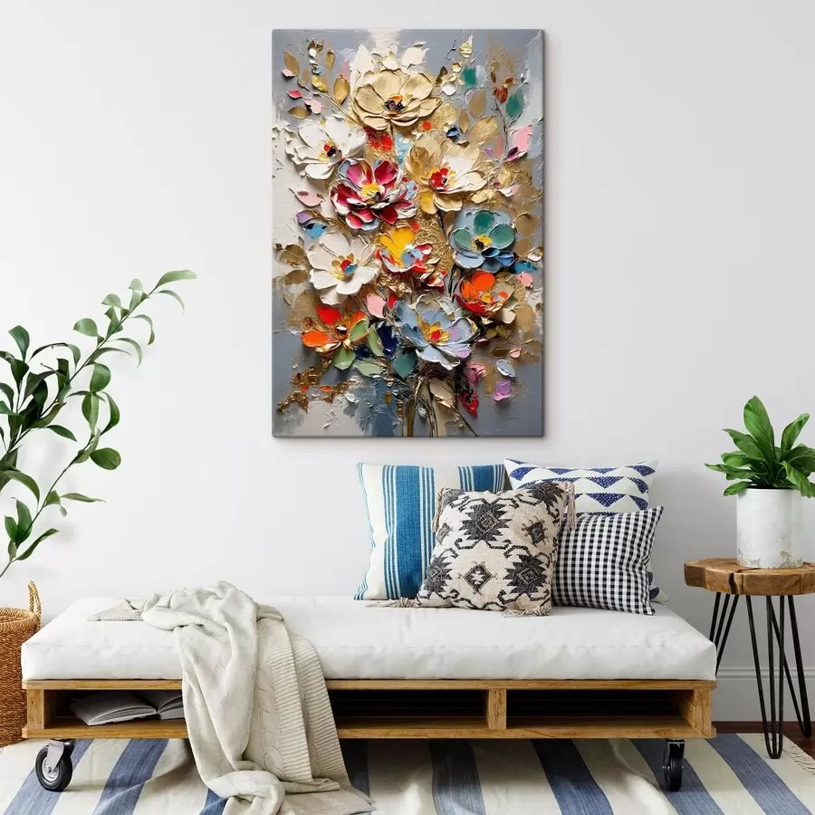  Schilderijen Bloemstuk in impasto-stijl met bloemblaadjes met textuur s48832