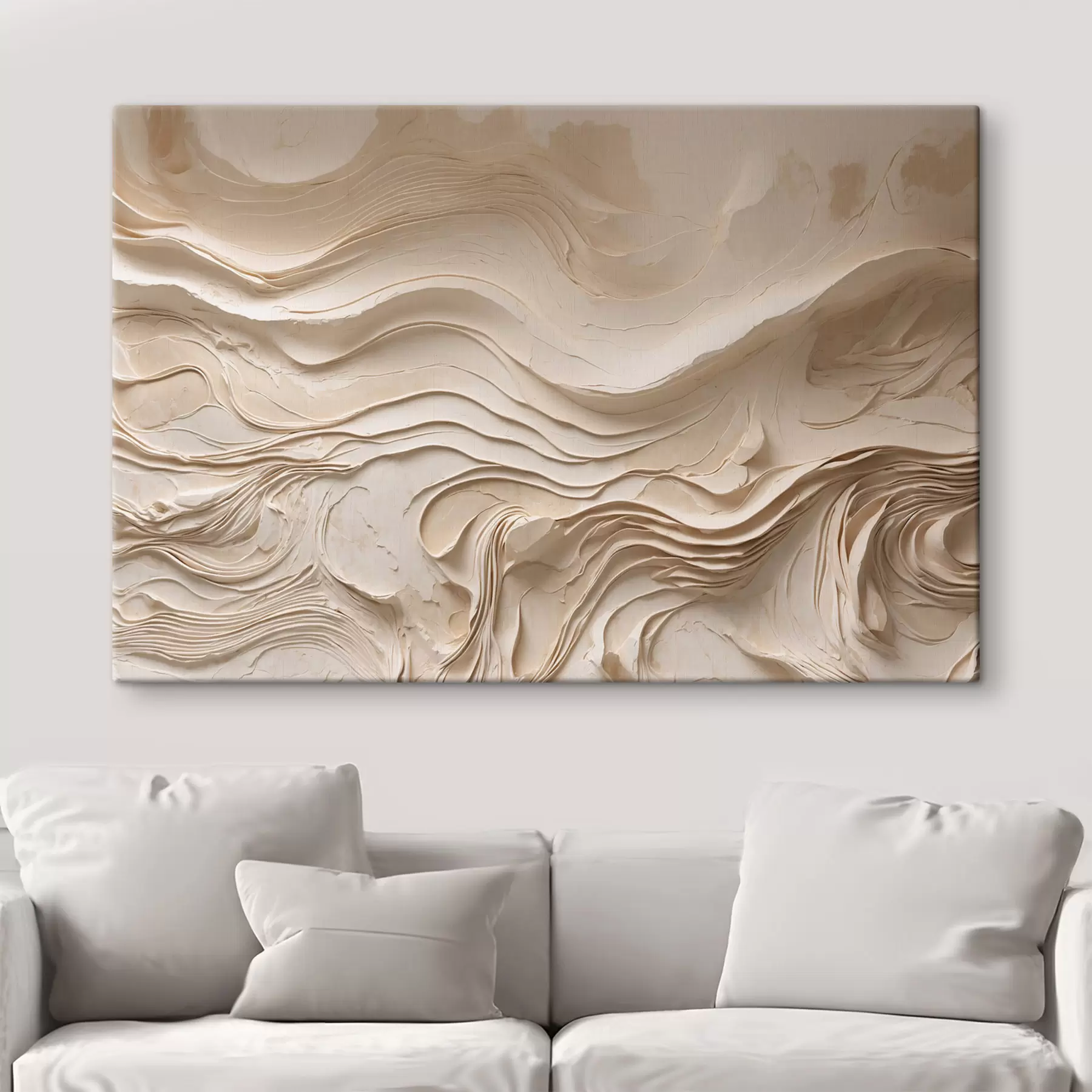  Schilderijen Minimalistische, abstracte golvende lagen in beige tinten s48834