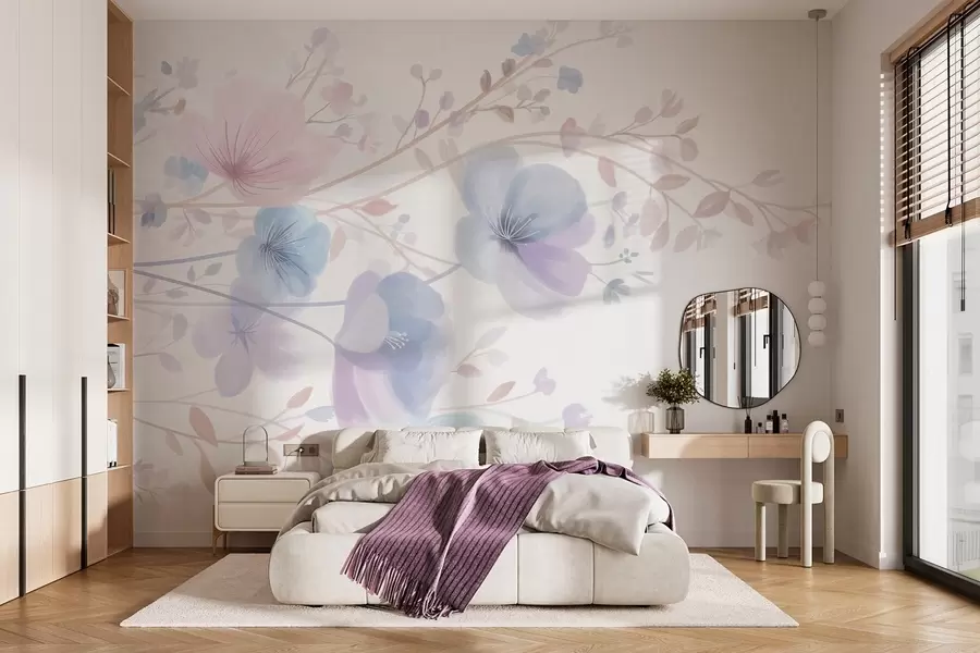 Fotobehang fijne wilde bloemen tegen een witte achtergrond w05388