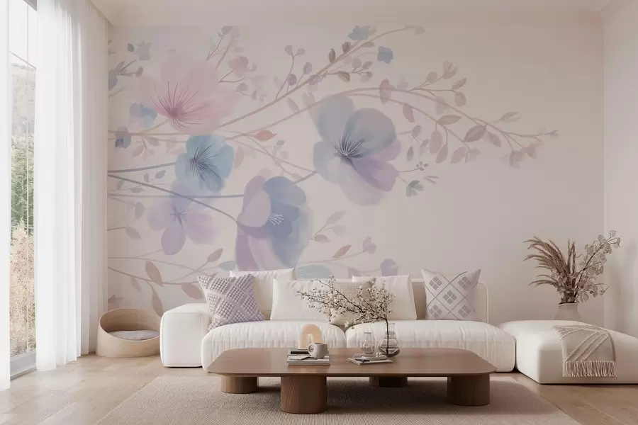 Fotobehang fijne wilde bloemen tegen een witte achtergrond w05388