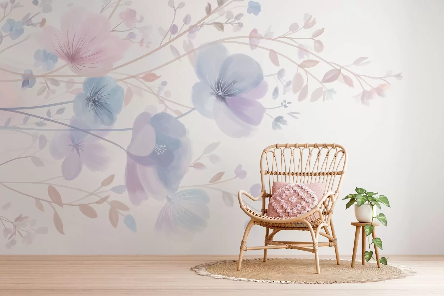 Fotobehang fijne wilde bloemen tegen een witte achtergrond w05388