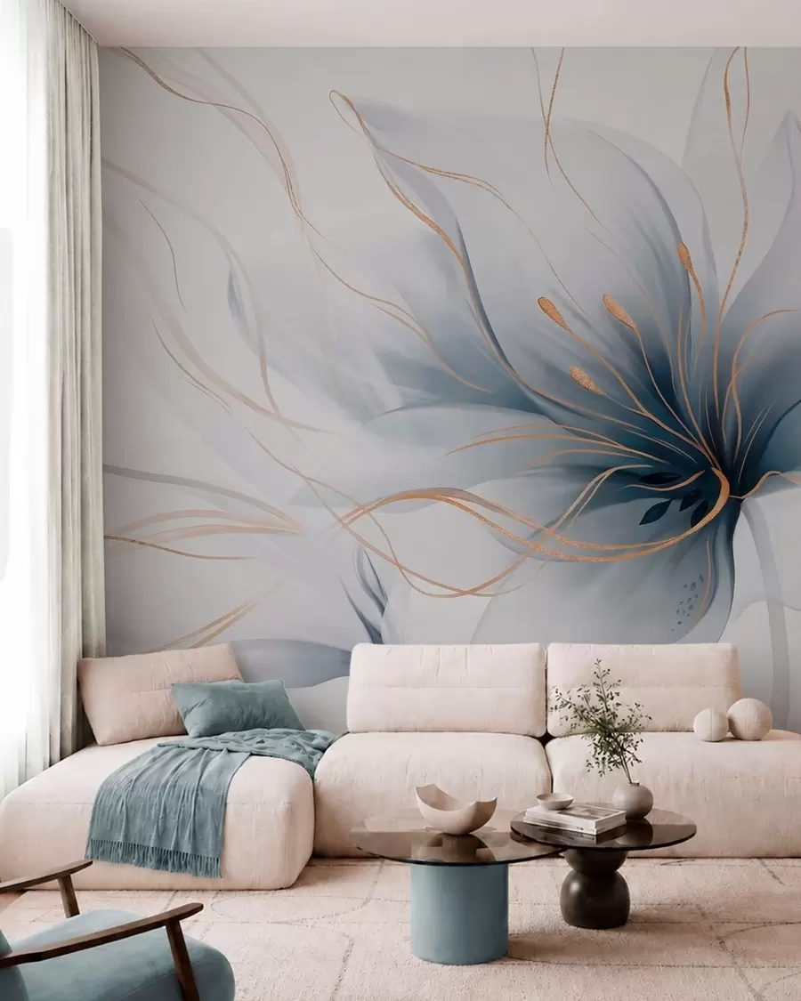 Fotobehang Blauwe bloem met zachte lijnen w05428