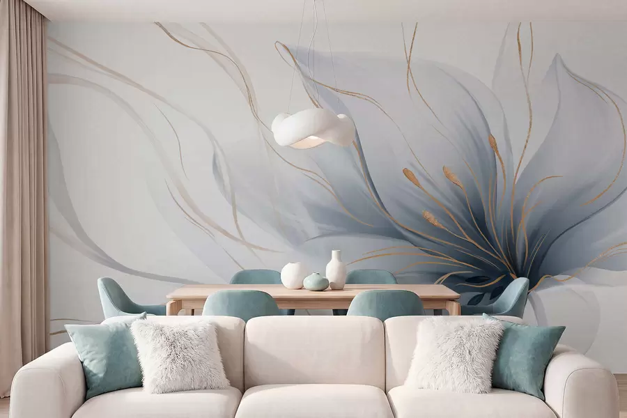 Fotobehang Een abstracte blauwe bloem met vloeiende lijnen in de Fluid Art-stijl w05428