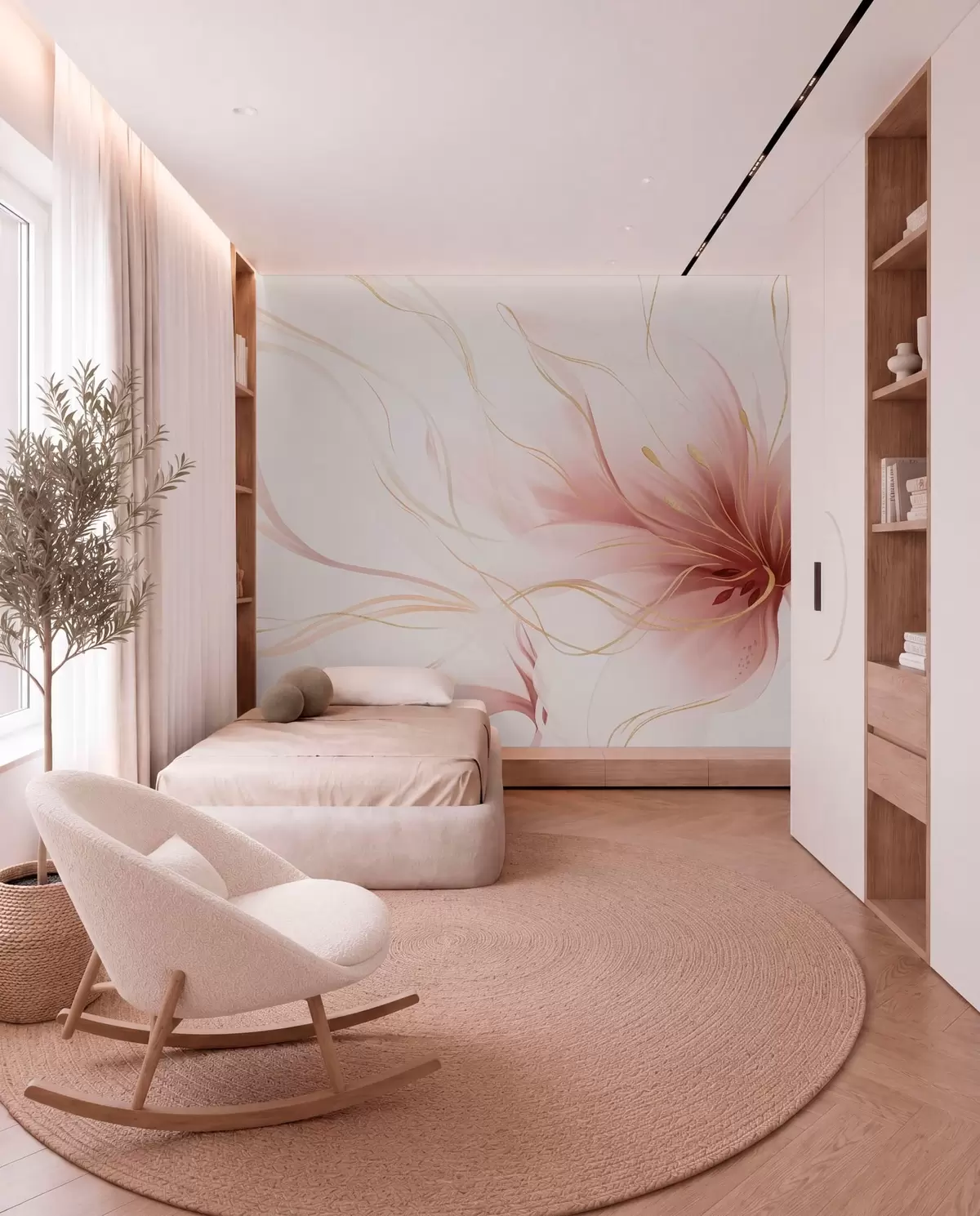 Fotobehang Roze bloem in vloeiende lijnen w05428v1